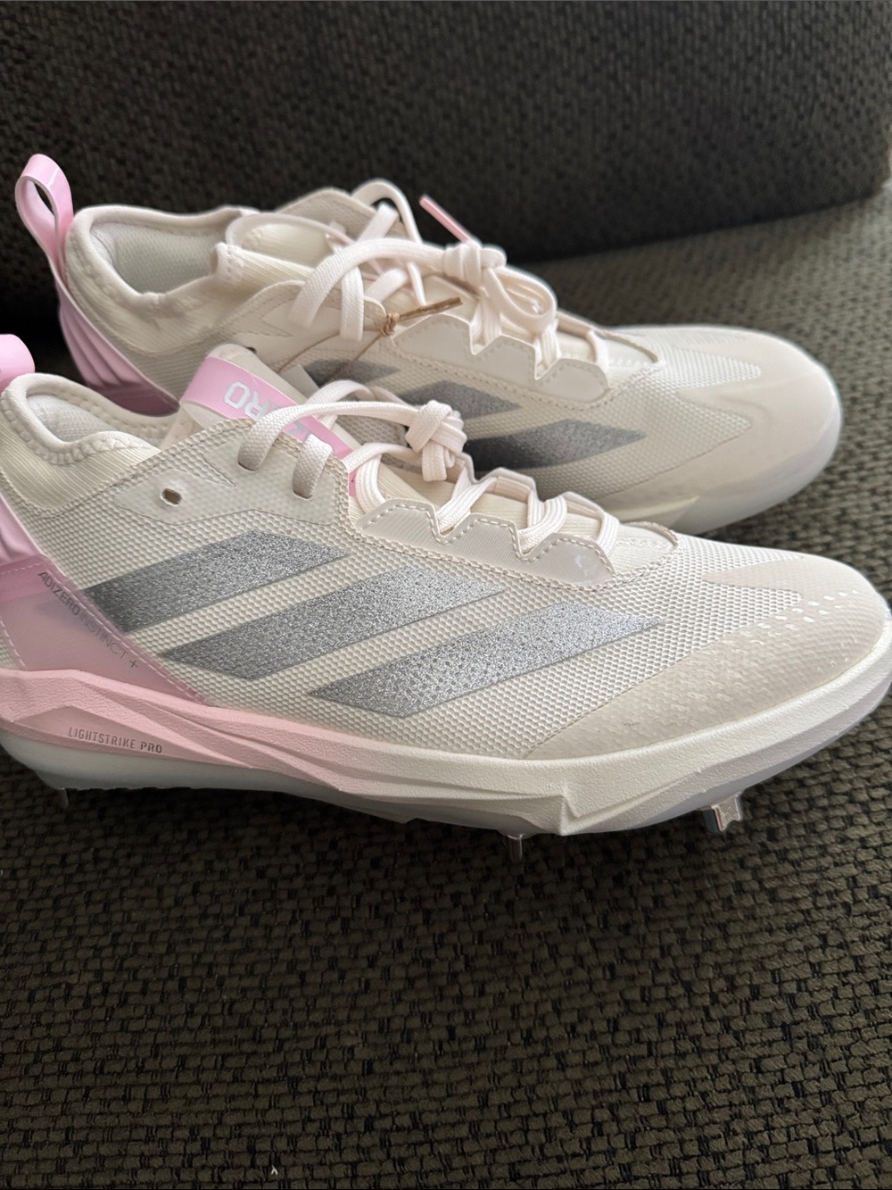 Adidas Adizero Instinct+ 2.0 Softball Metal Cleats Pink Silver Lds Sz 8.5 JQ8434